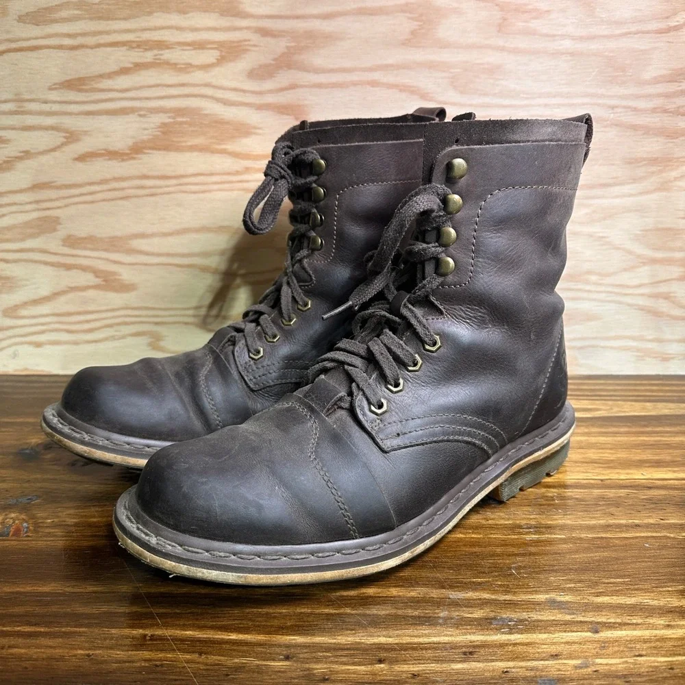 Dr. Martens Pier Dark Brown Leather Cap Toe Combat Boots Mens 11 Lace Up Rugged